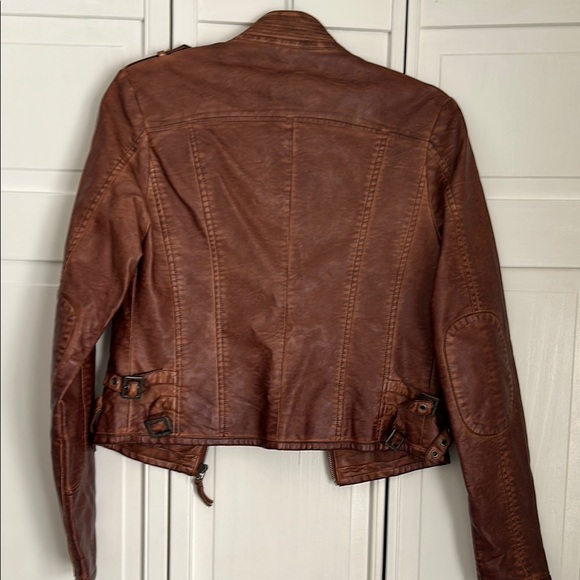 Moto Faux Leather Jacket with Vintage Distressed Look - Picture 2 of 6